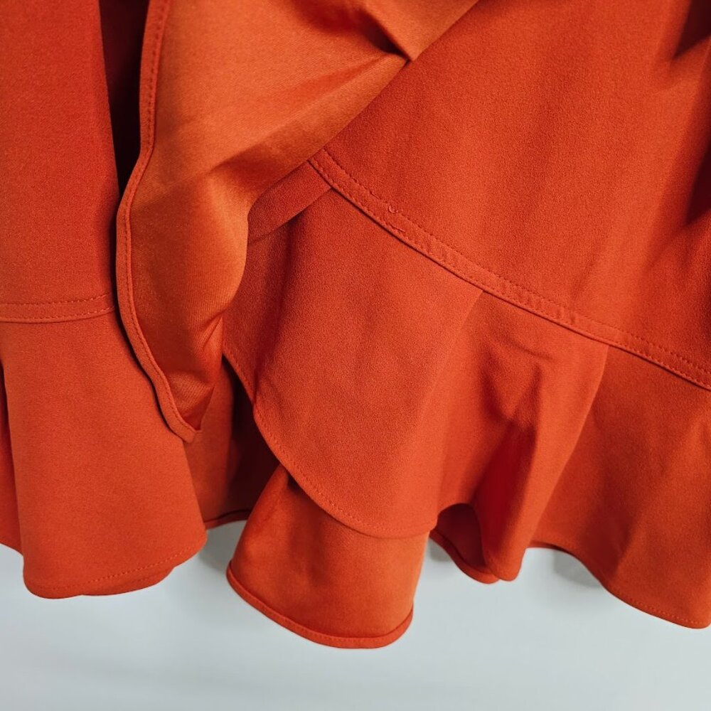 NWT CALVIN KLEIN Faux Wrap Dress ORANGE CLAY size 16 Ruffle Hem Summer Feminine - Picture 4 of 11